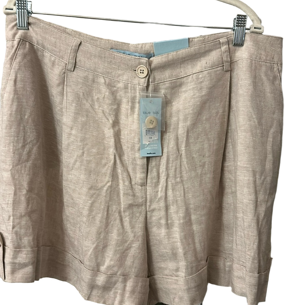 Blue Sol Linen oatmeal Shorts size 14 - Picture 2 of 6